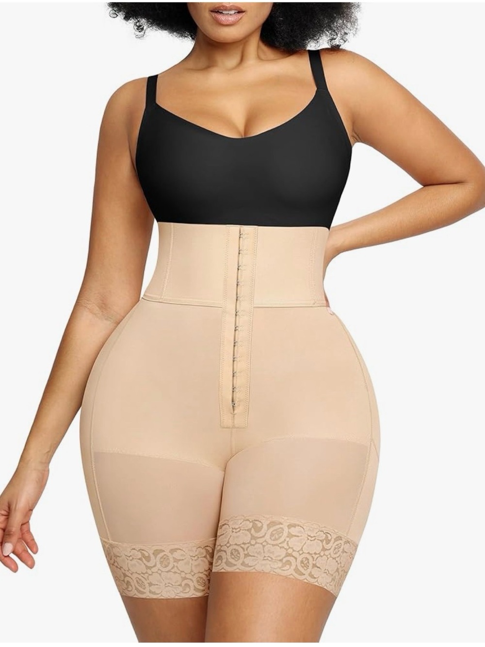 High-Waist Lace-Hem Sculpting Shapewear Shorts in Nude